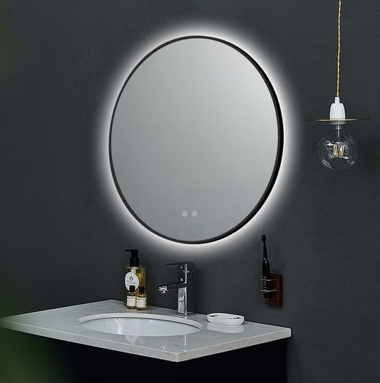 ARES Black buet LED-baderomsspeil med antidugg
