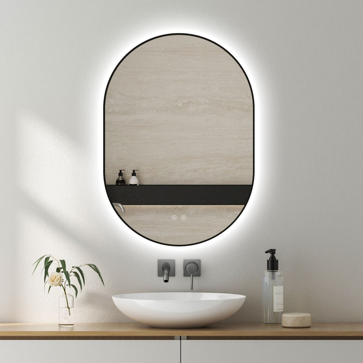 SELENE Gold & Black buet LED-baderomsspeil med antidugg