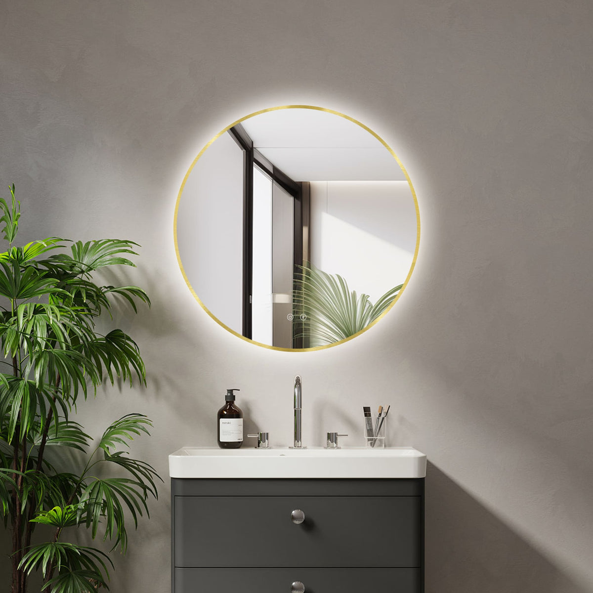 Espejo de baño LED ARES Gold curvo con antivaho
