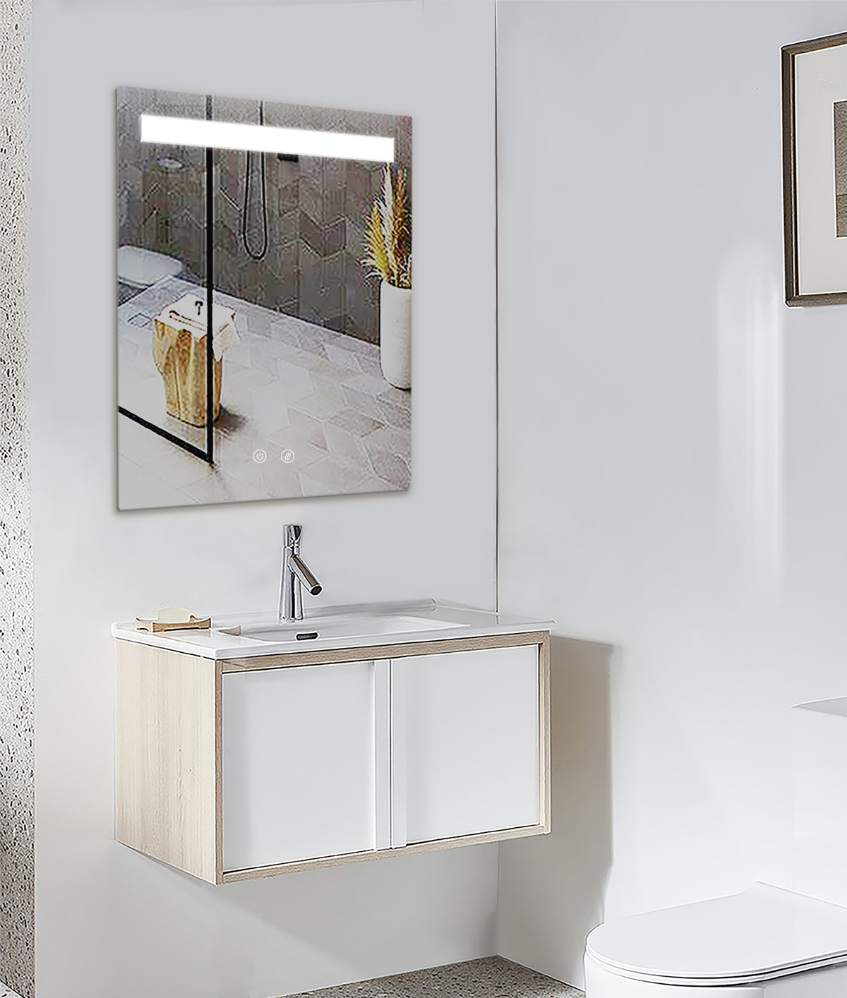 LINE LED-baderomsspeil med metallramme og antidugg