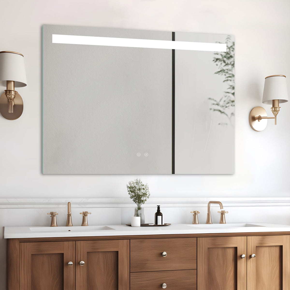 LINE LED-baderomsspeil med metallramme og antidugg