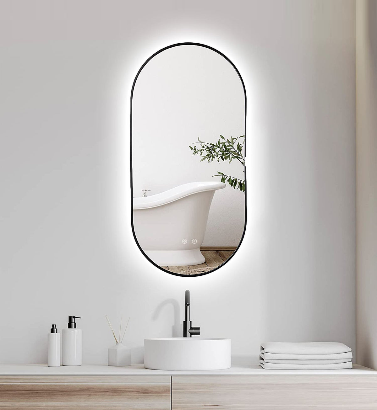 SELENE Gold & Black buet LED-baderomsspeil med antidugg