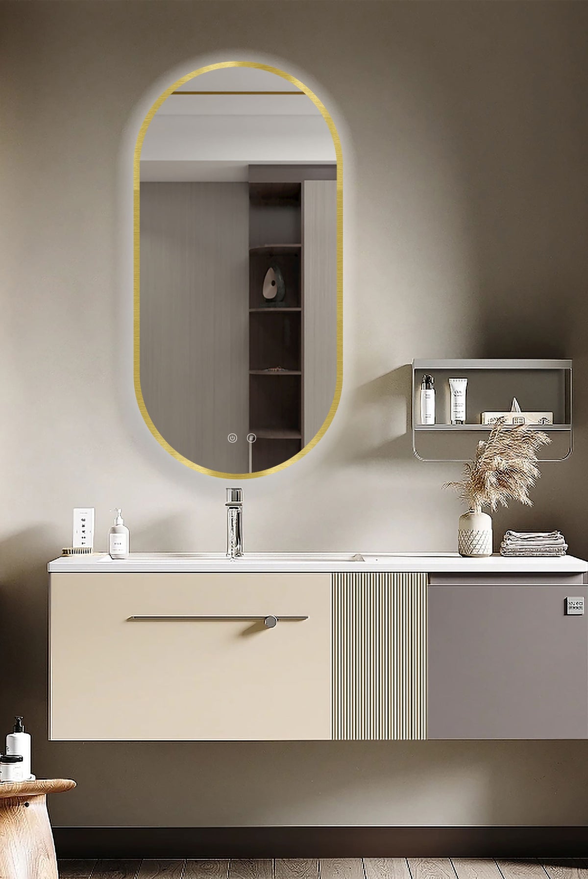 SELENE Gold & Black buet LED-baderomsspeil med antidugg